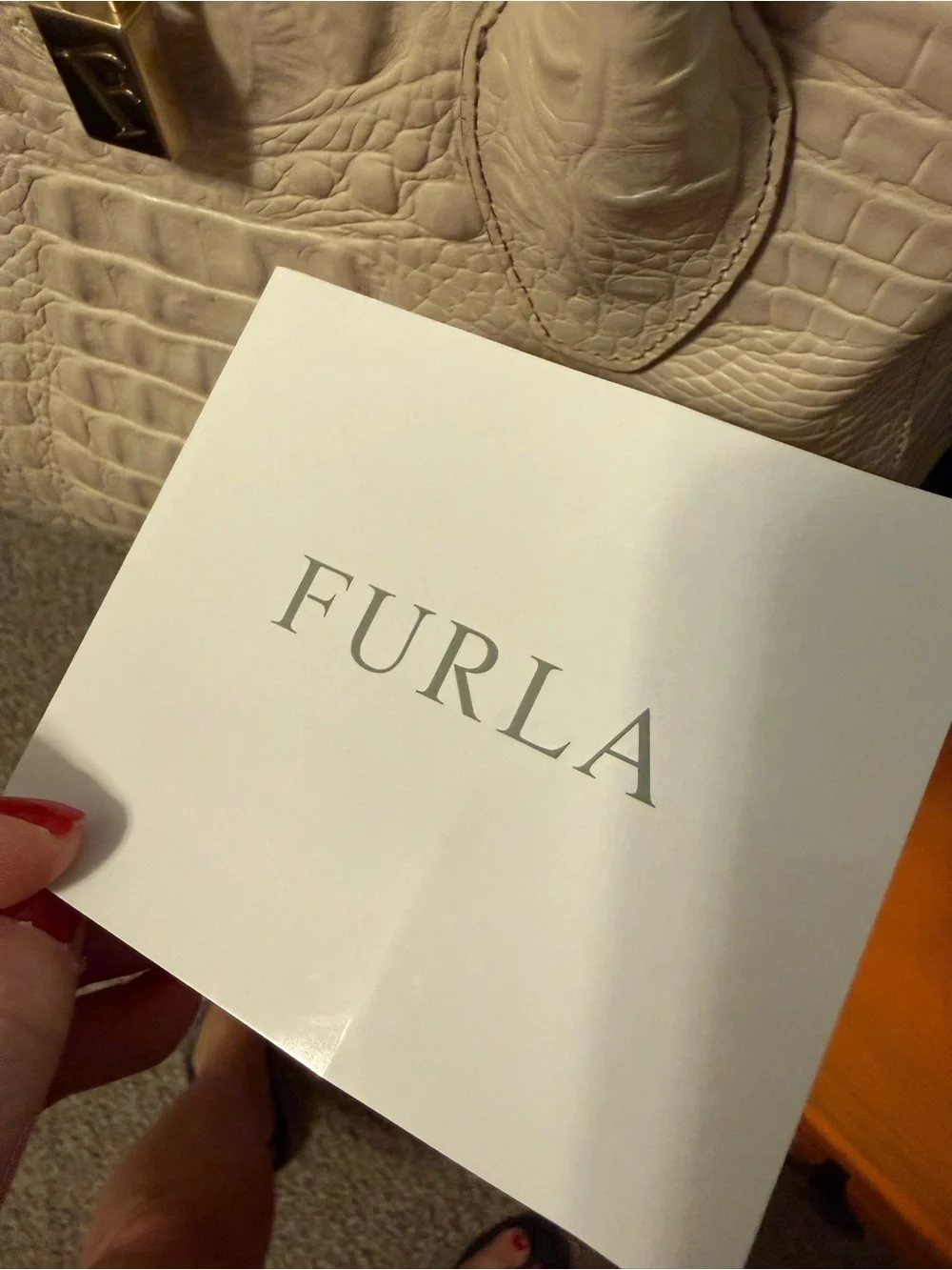 Furla Croc-Embossed Tote Bag with Lock VGUC